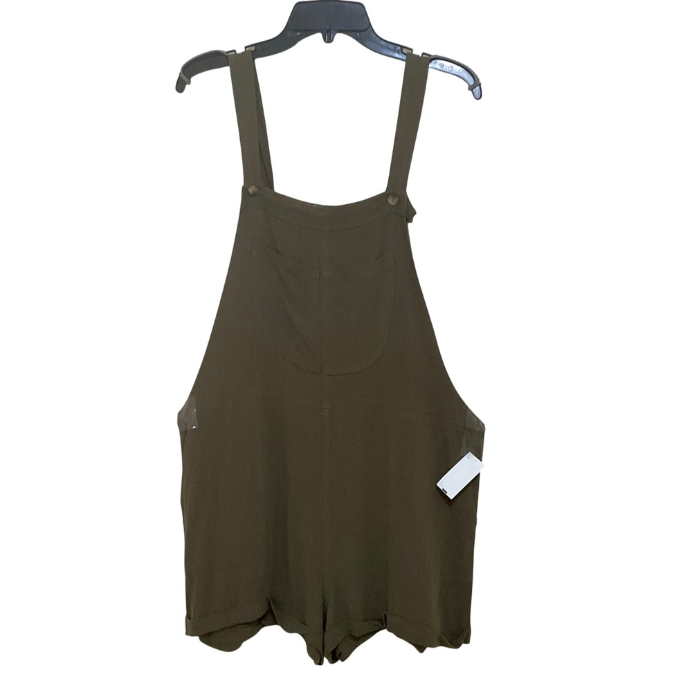Fashion On Earth Jumpsuit Womens M Green Excel  Olive Green Linen Blend Shortall
